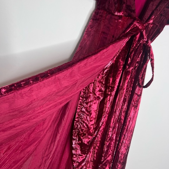 Free People Kara Velvet Wrap Metallic Striped Maxi Dress Burgundy XSmall NWOT - Picture 7 of 7